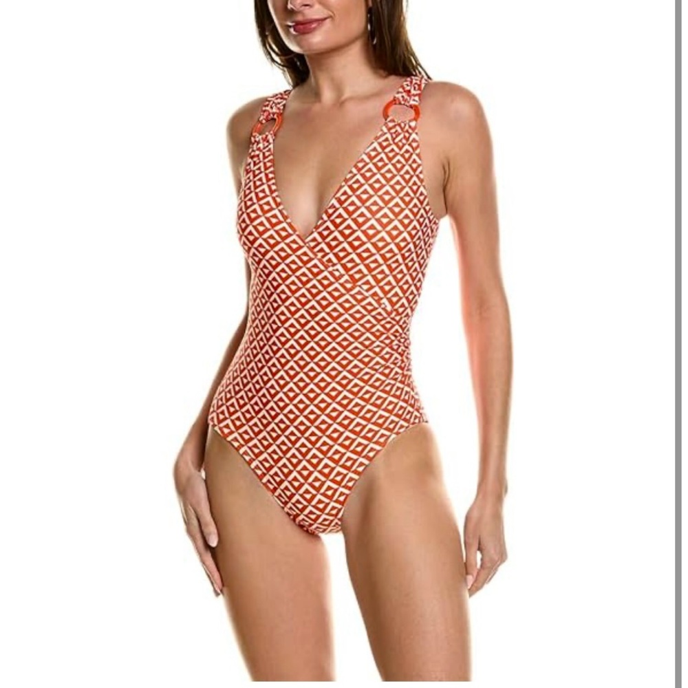 New Carmen Marc Valvo Orange and White Swimsuit